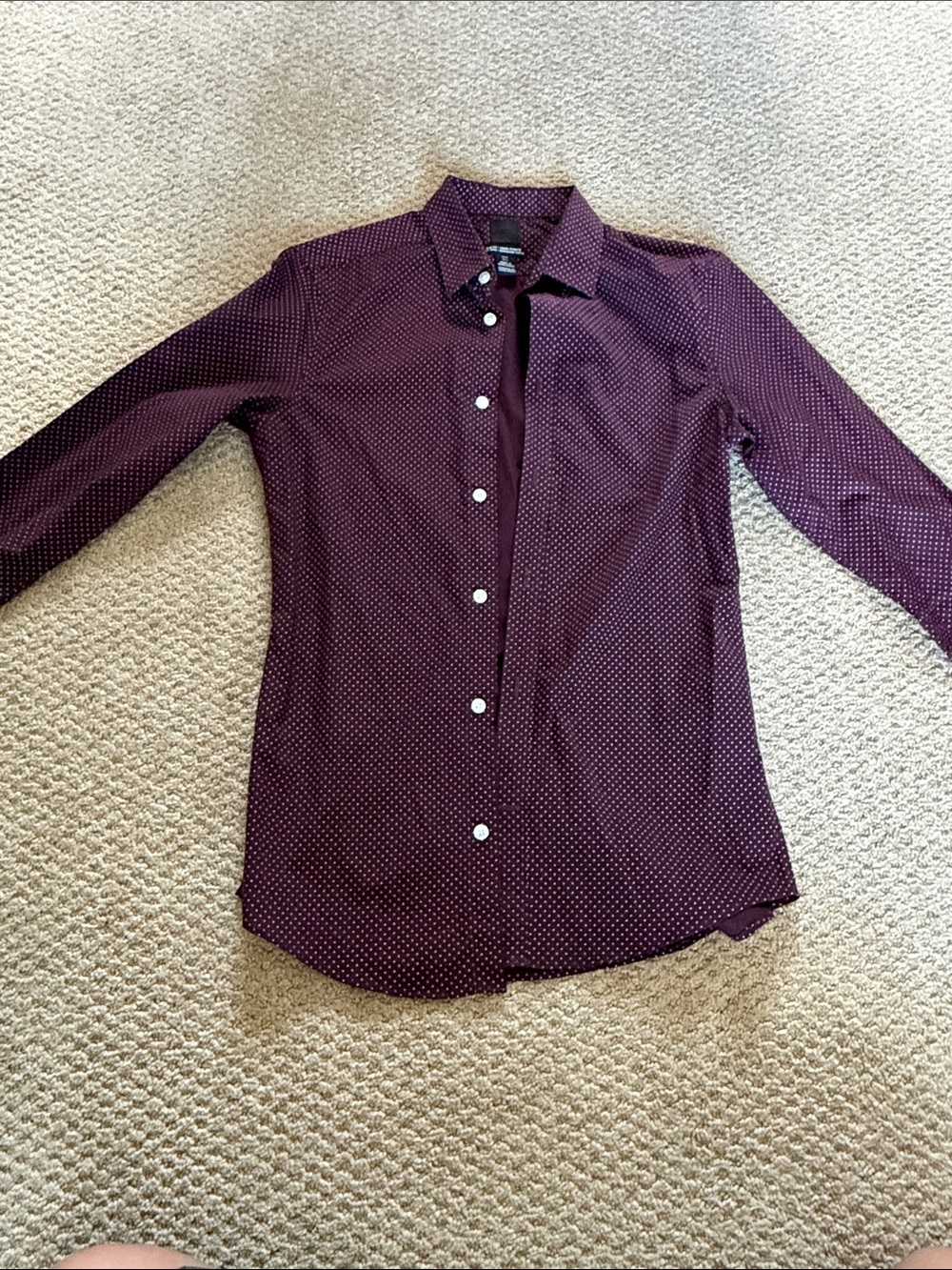 H&M Men's Burgundy Button-Down Shirt with White Microdots